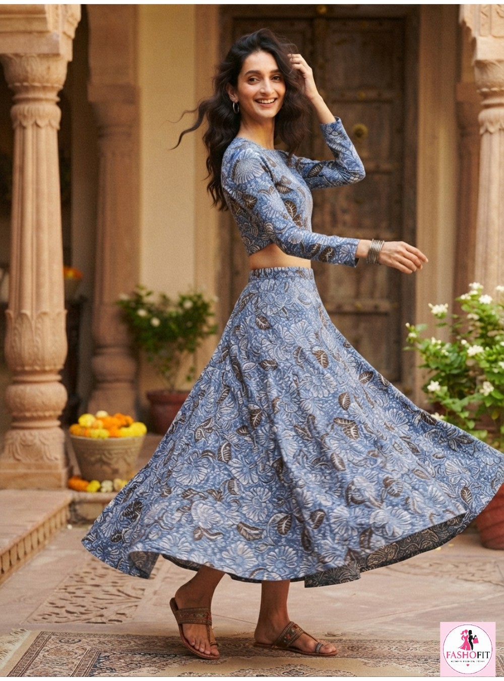Cotton Stylish Crop Top & Skirt Set