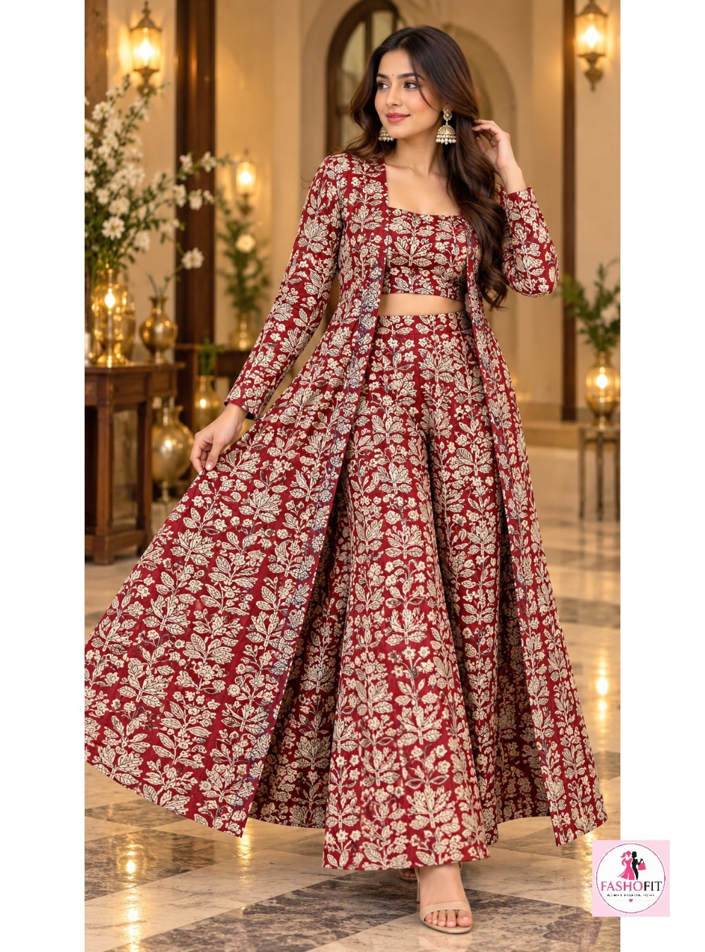 Floral Printed 3-Piece Co-Ord Set with Long Shrug
