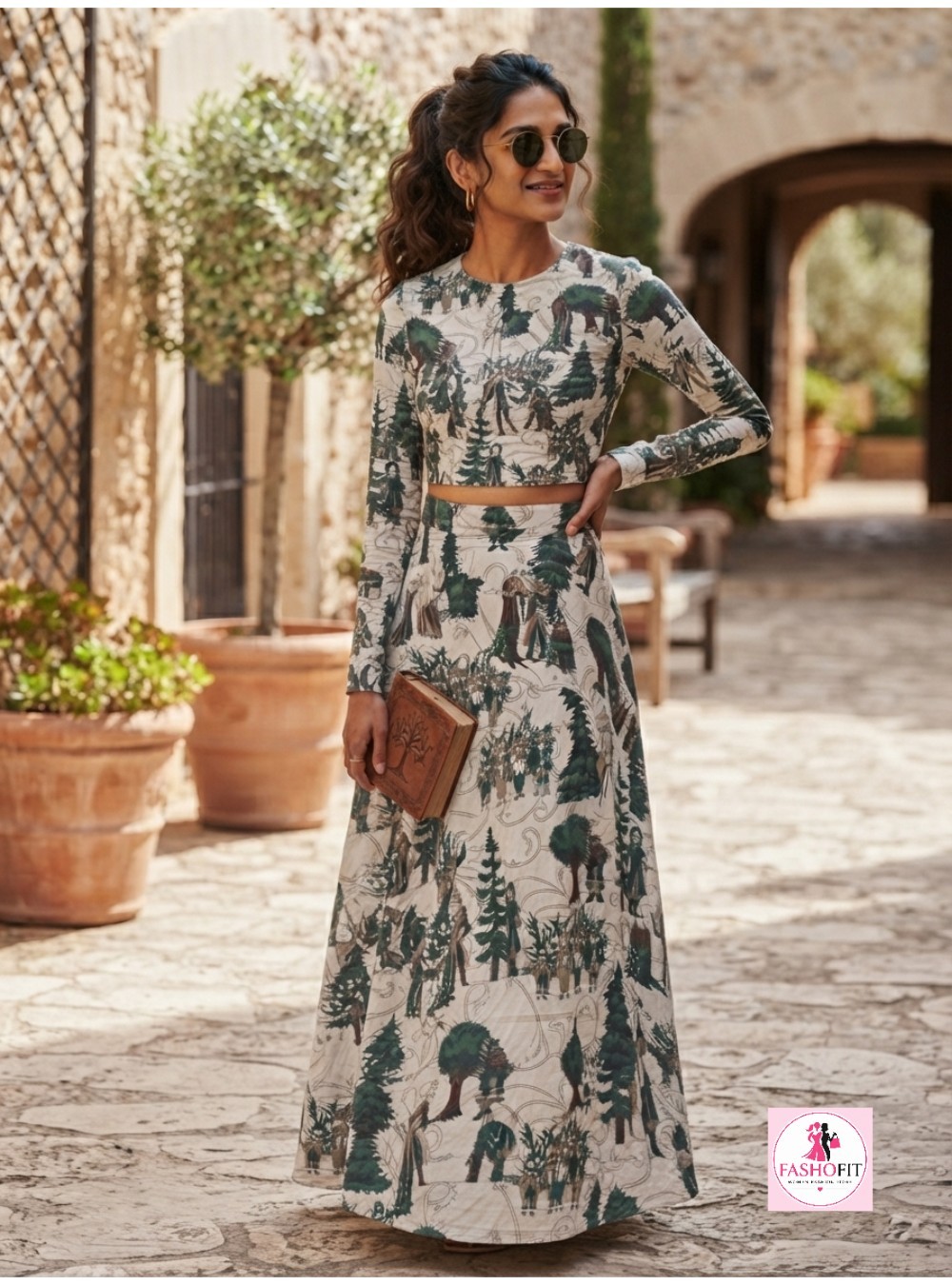 Poplin Cotton Stylish Crop Top & Skirt Set