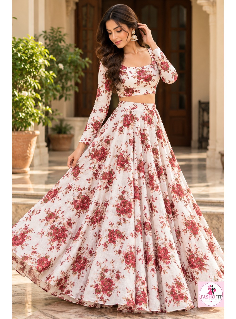 Cotton Stylish Crop Top & Skirt Set