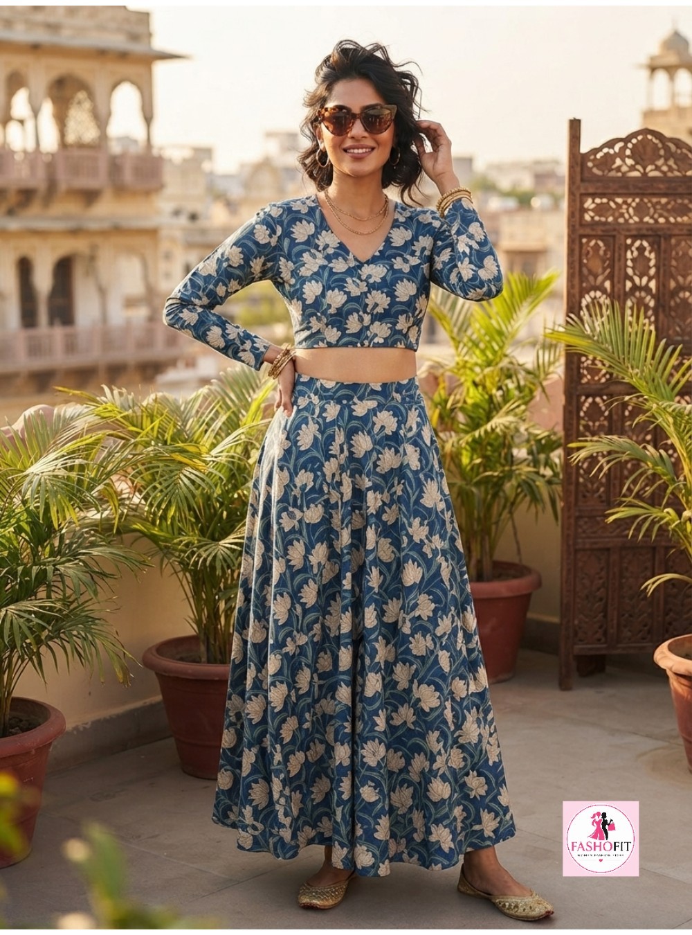 Cotton Stylish Crop Top & Skirt Set