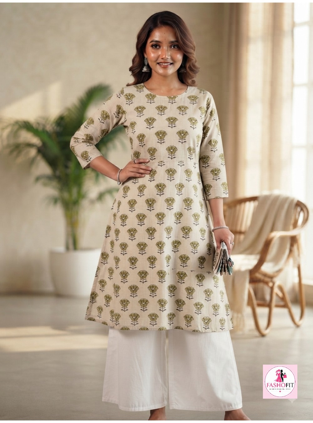 Pure Cotton A-Line Kurti (Only Kurta)