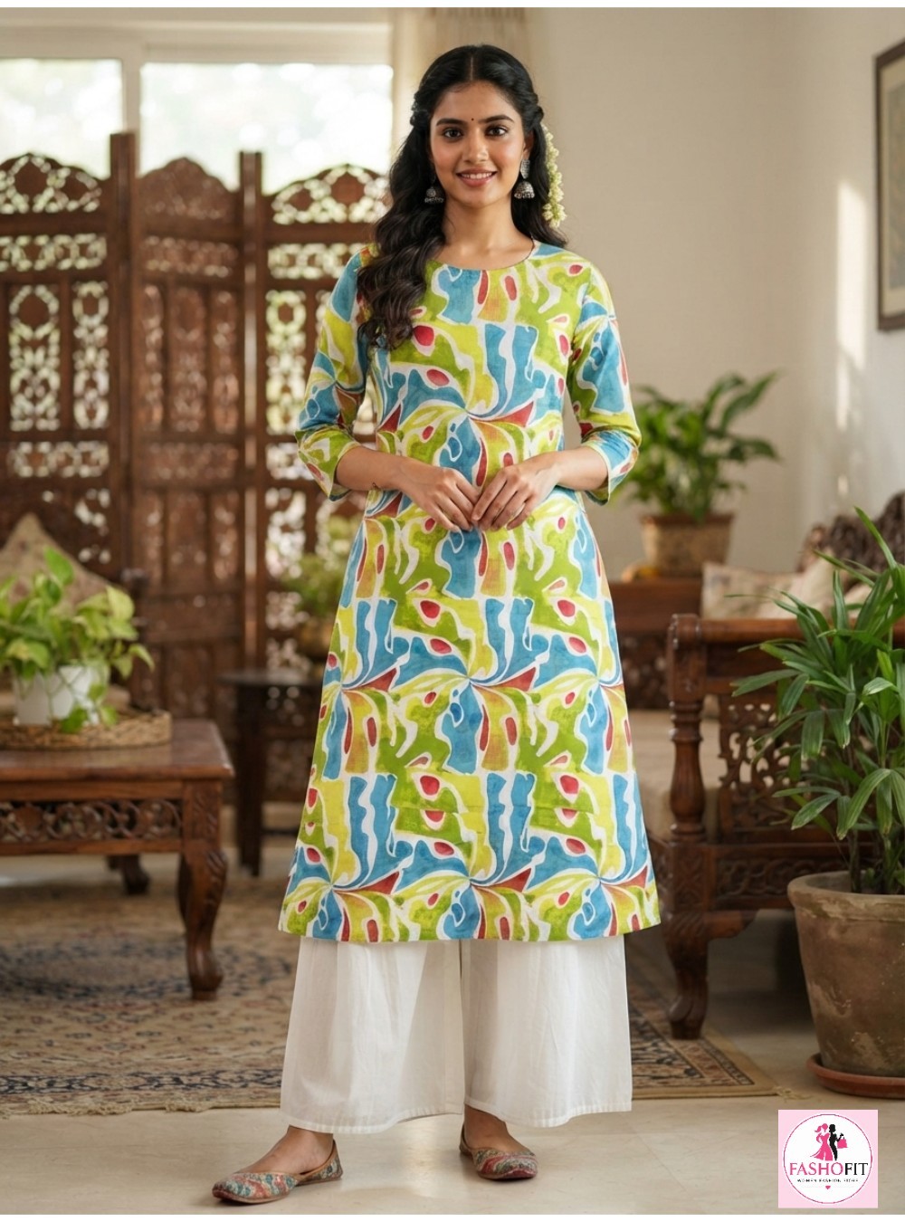 Pure Cotton A-Line Kurti (Only Kurta)