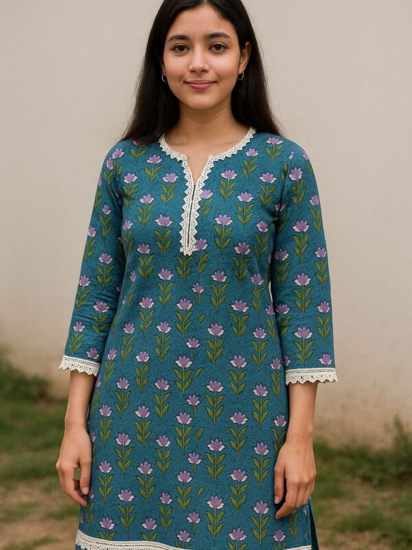 Printed Kurta With Laces Stitched (Cotton)