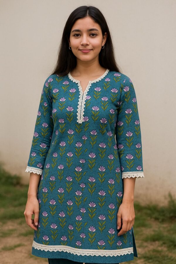 Printed Kurta With Laces Stitched (Cotton)